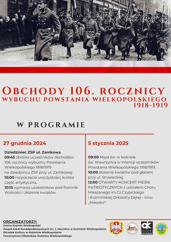 Program obchodów  106.rocznicy wybuchu Powstania Wielkopolskiego